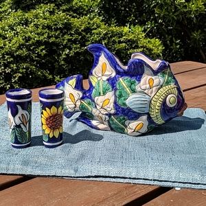 Talavera Mexican potter and cups